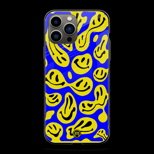 Acid Smiles Yellow Blue Phone Cover | Glass Case