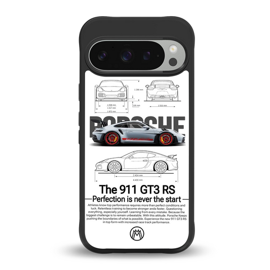 911 gt3 rs white back phone cover | glass case for google pixel 9 pro