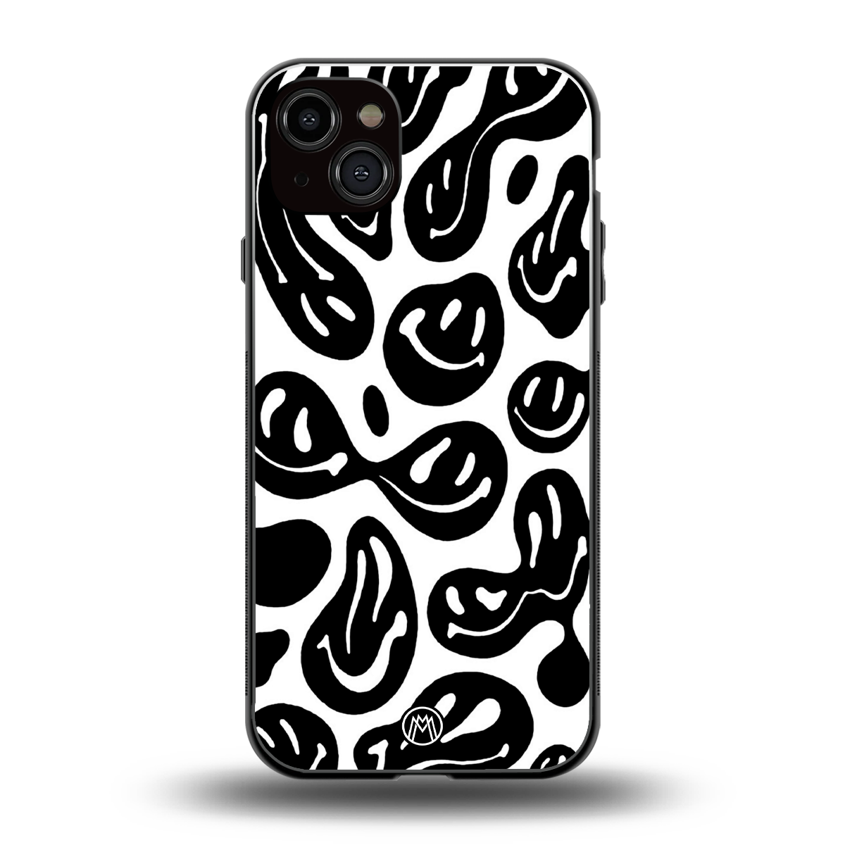 acid smiles bw back phone cover | glass case for iphone 15 plus