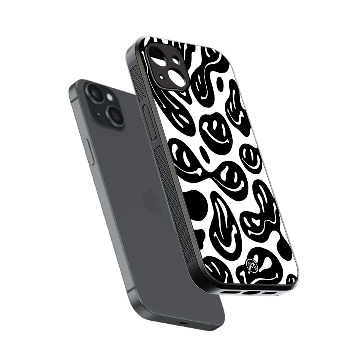acid smiles bw back phone cover | glass case for iphone 15 plus