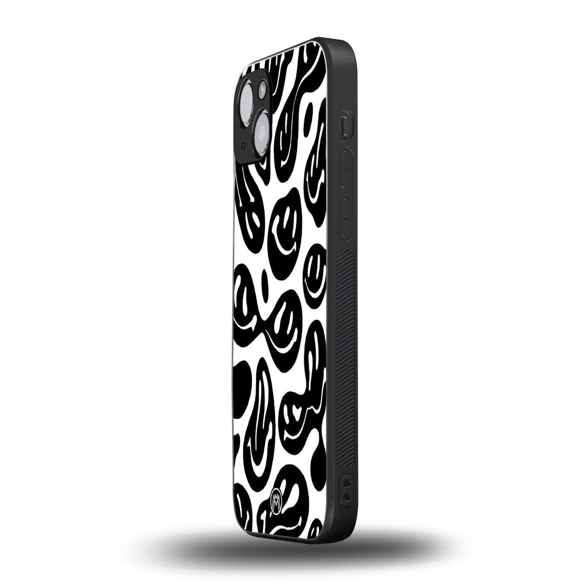acid smiles bw back phone cover | glass case for iphone 15 plus