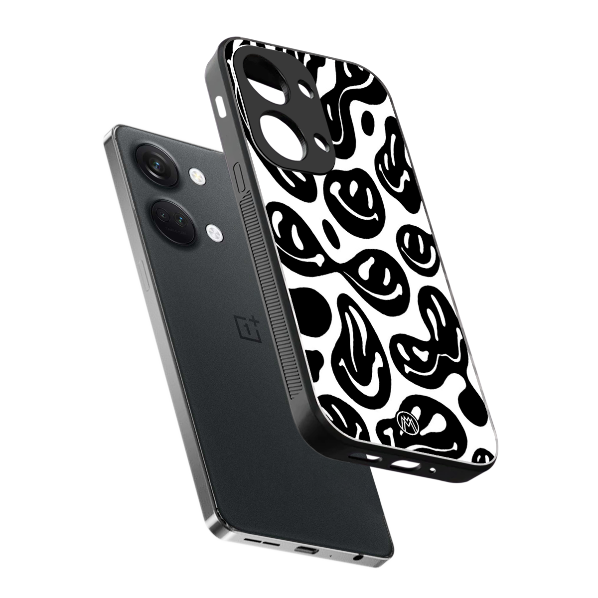 acid smiles bw back phone cover | glass case for oneplus nord 3