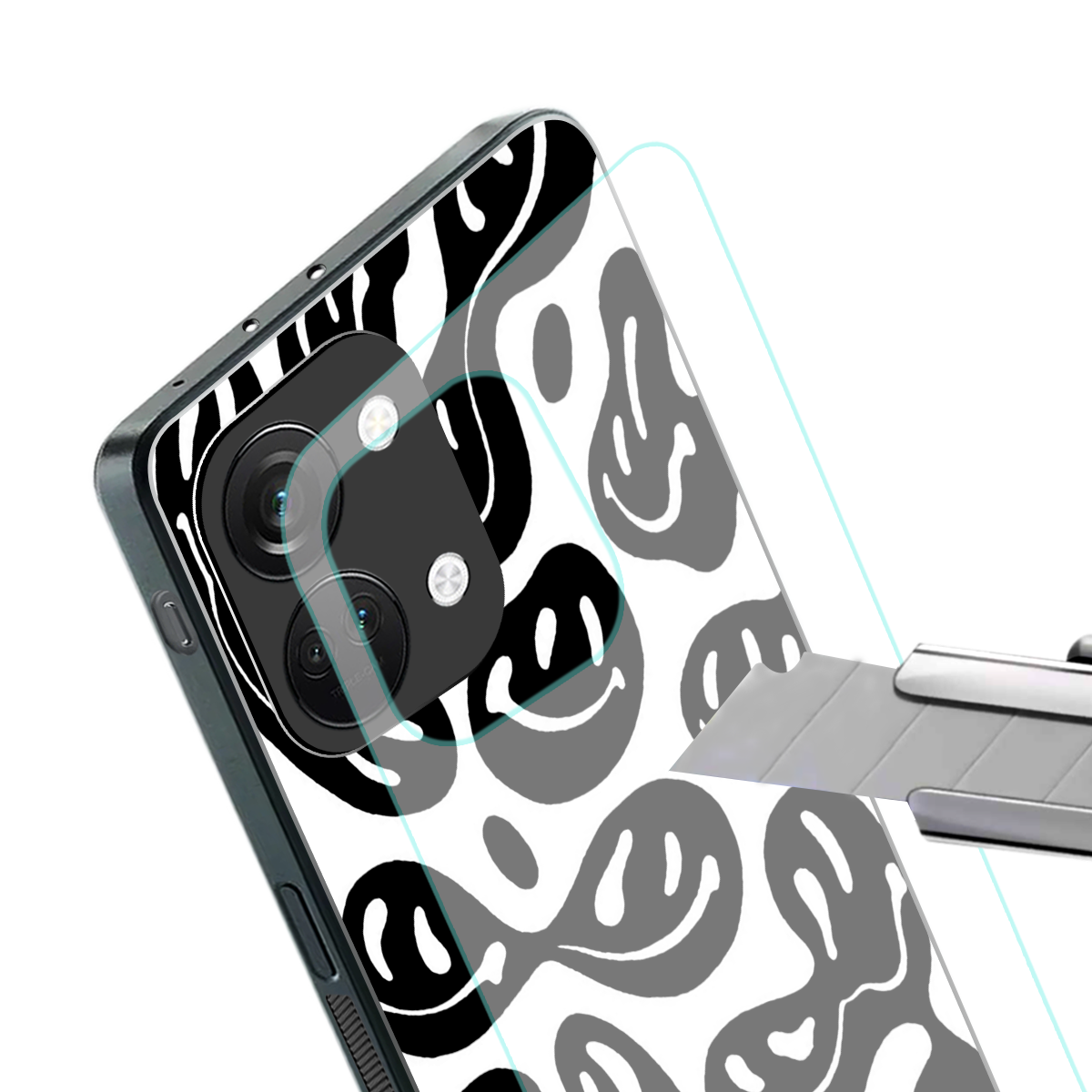 acid smiles bw back phone cover | glass case for oneplus nord 3