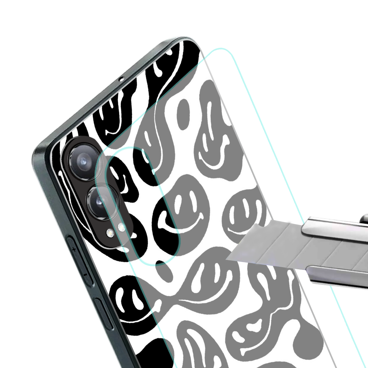 acid smiles bw back phone cover | glass case for oneplus nord ce 4 lite