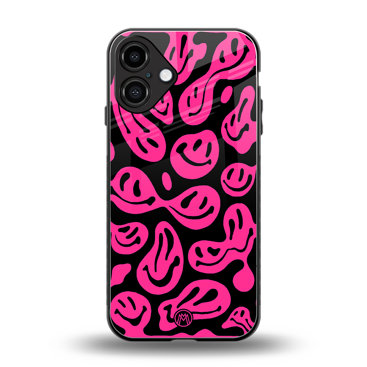 acid smiles black pink back phone cover | glass case for iphone 16 plus