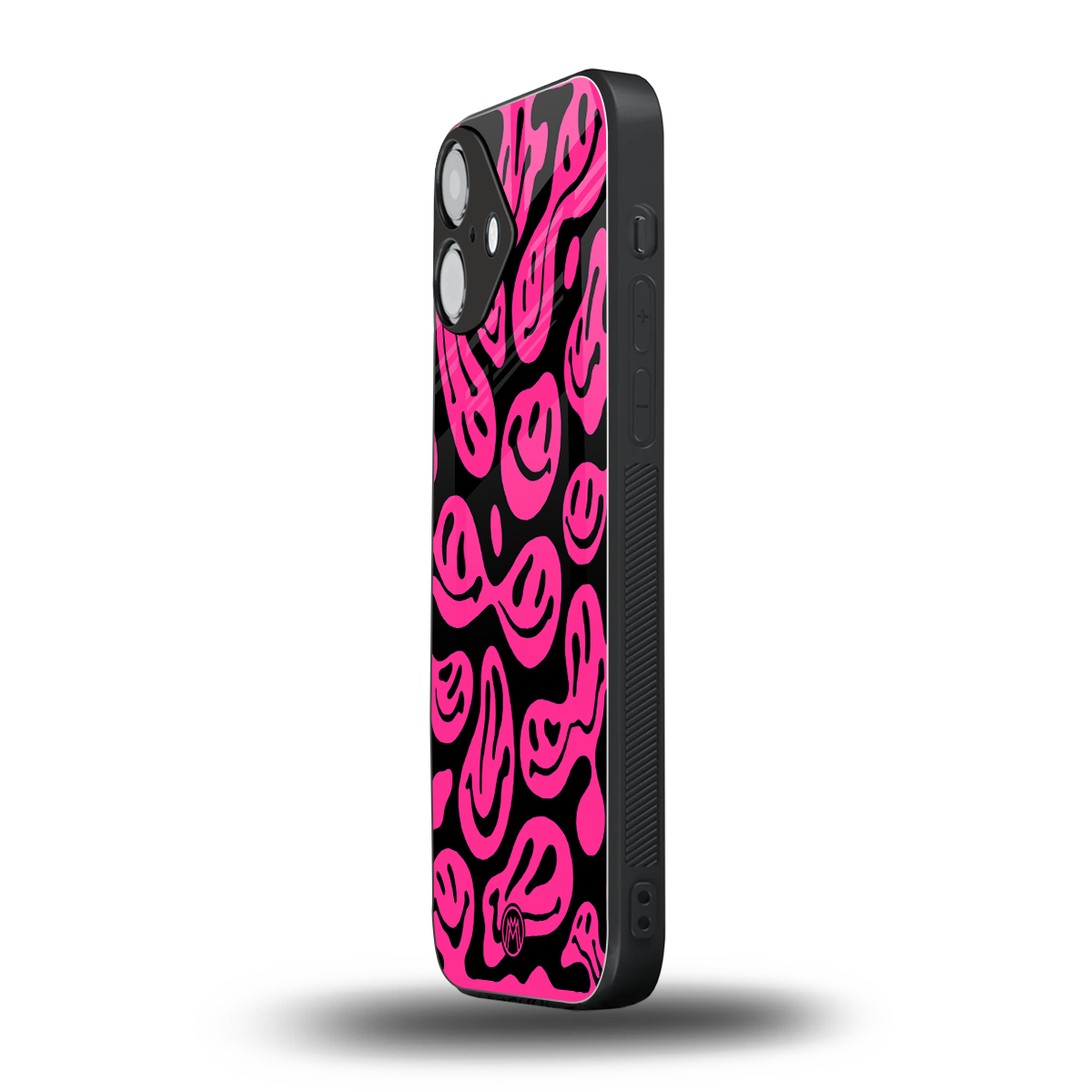acid smiles black pink back phone cover | glass case for iphone 16 plus