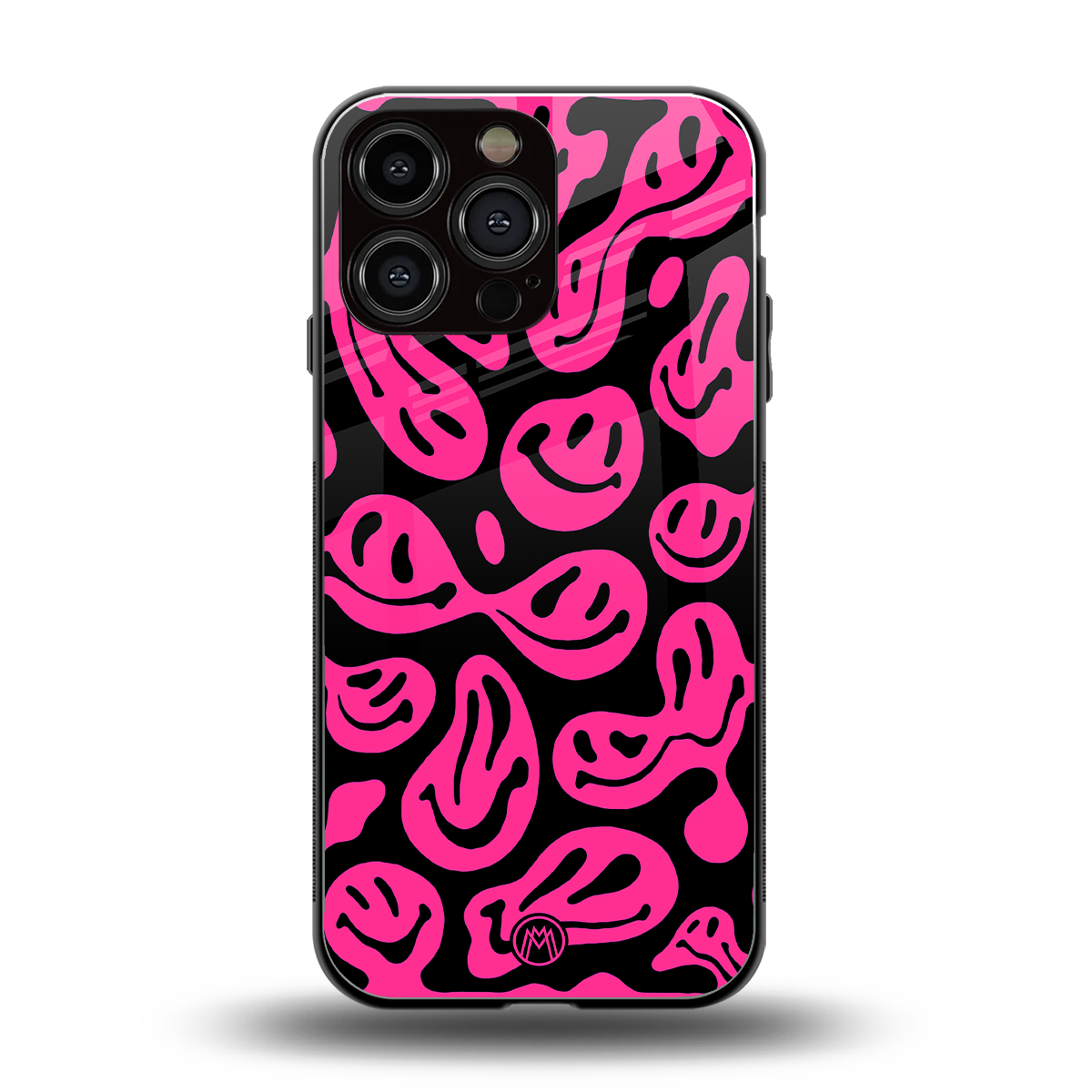 acid smiles black pink back phone cover | glass case for iphone 16 pro max