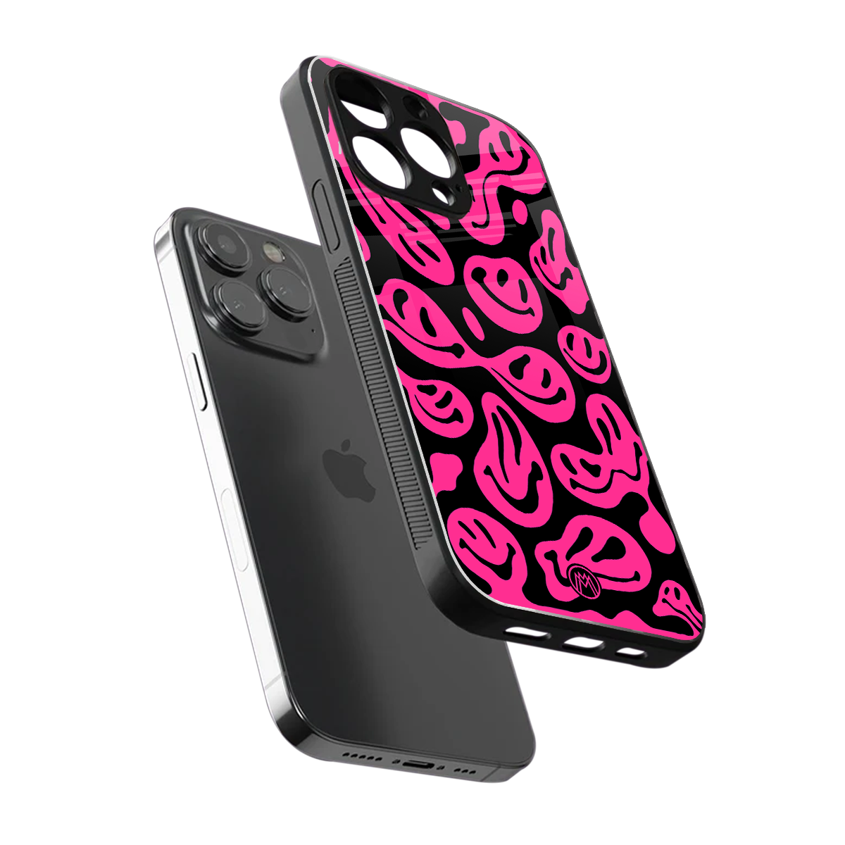 acid smiles black pink back phone cover | glass case for iphone 16 pro max