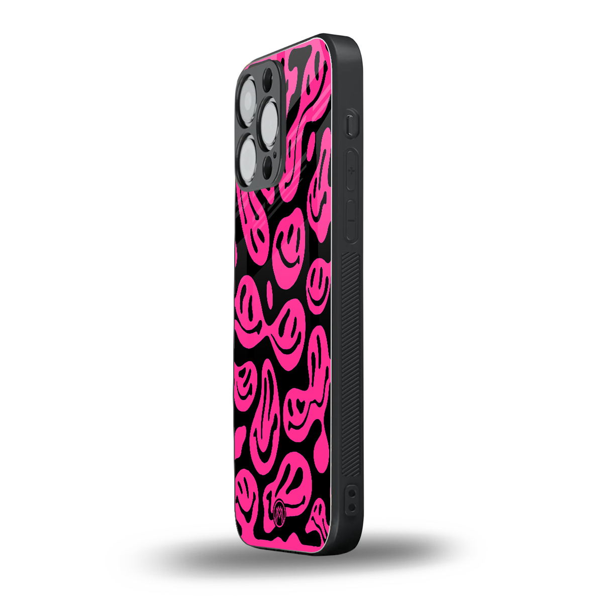 acid smiles black pink back phone cover | glass case for iphone 16 pro max