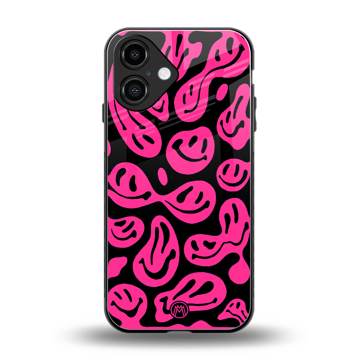 acid smiles black pink back phone cover | glass case for iphone 16
