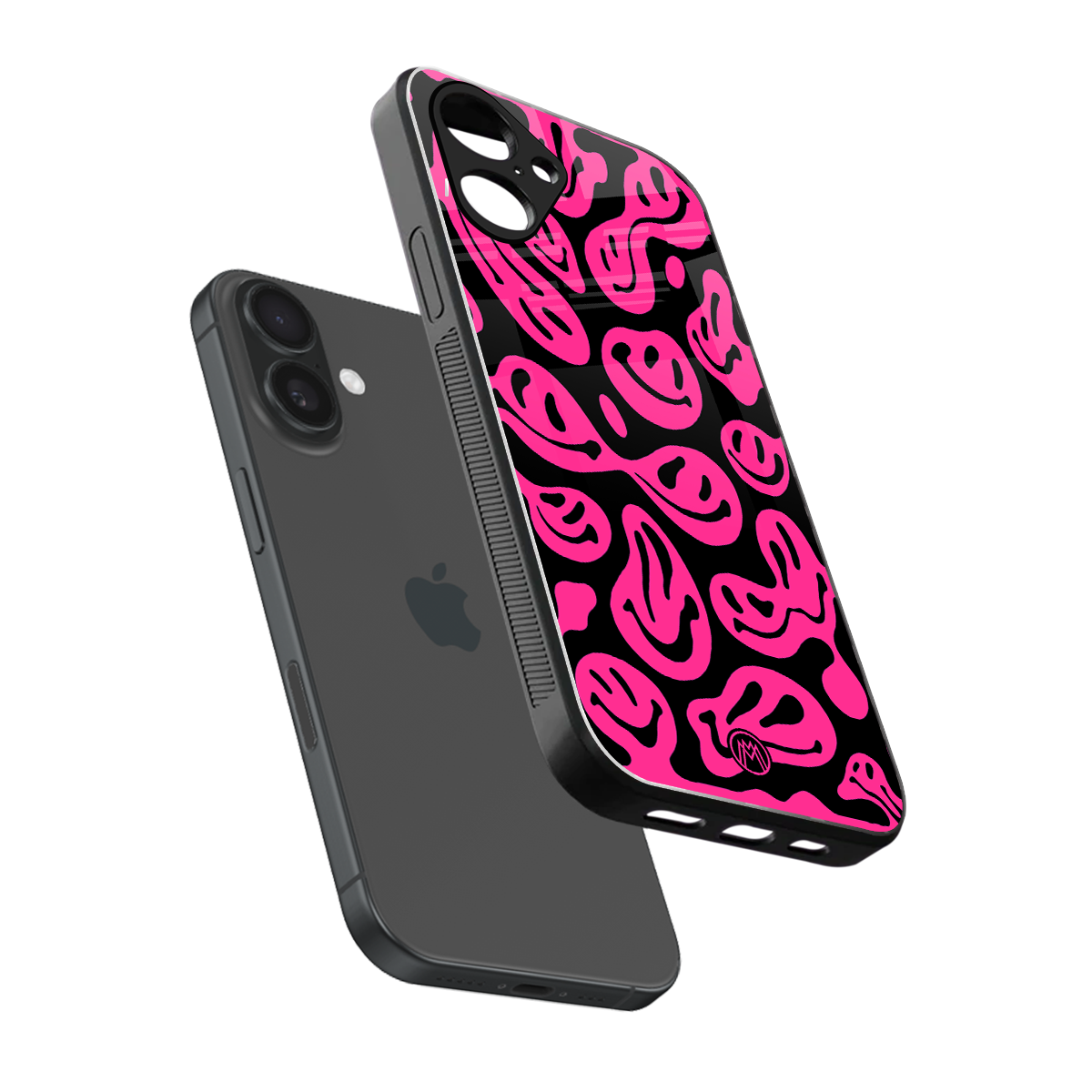 acid smiles black pink back phone cover | glass case for iphone 16