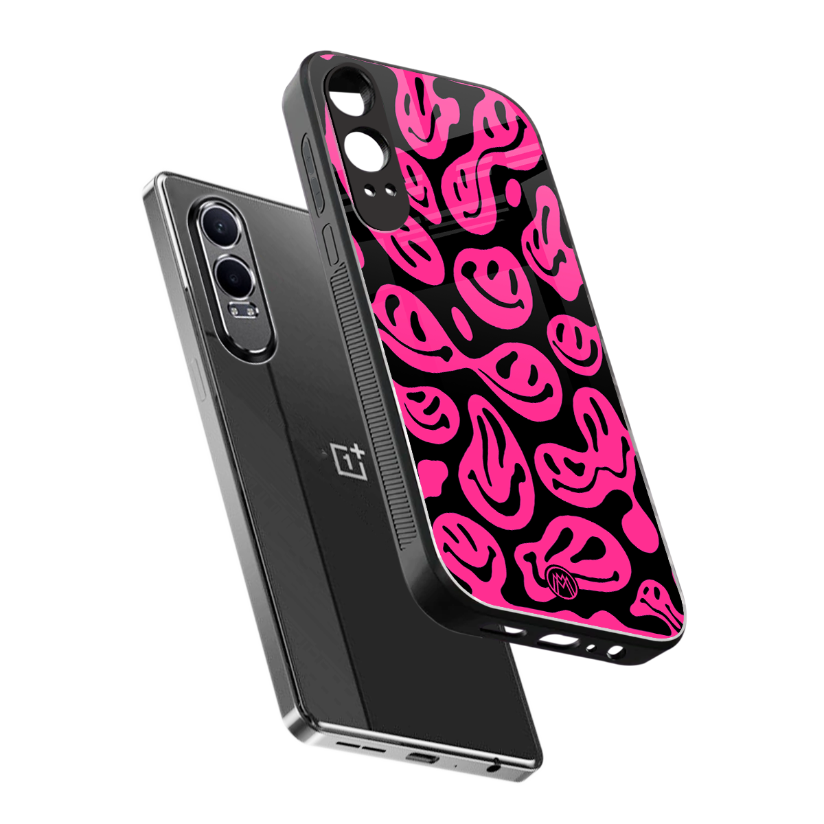 acid smiles black pink back phone cover | glass case for oneplus nord ce 4 lite