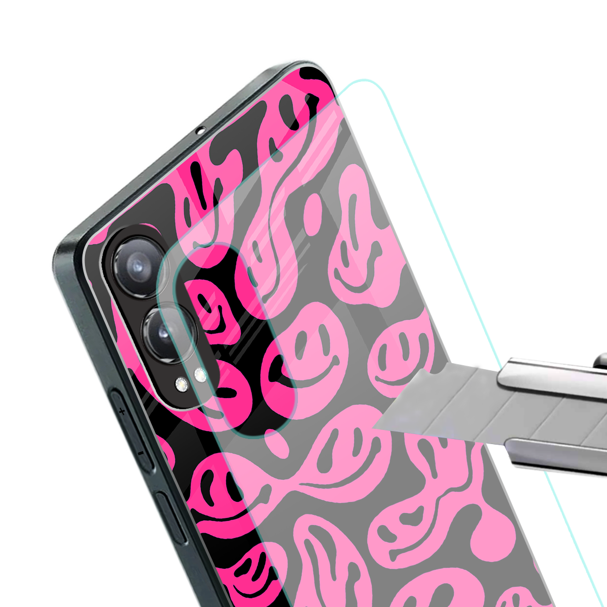 acid smiles black pink back phone cover | glass case for oneplus nord ce 4 lite
