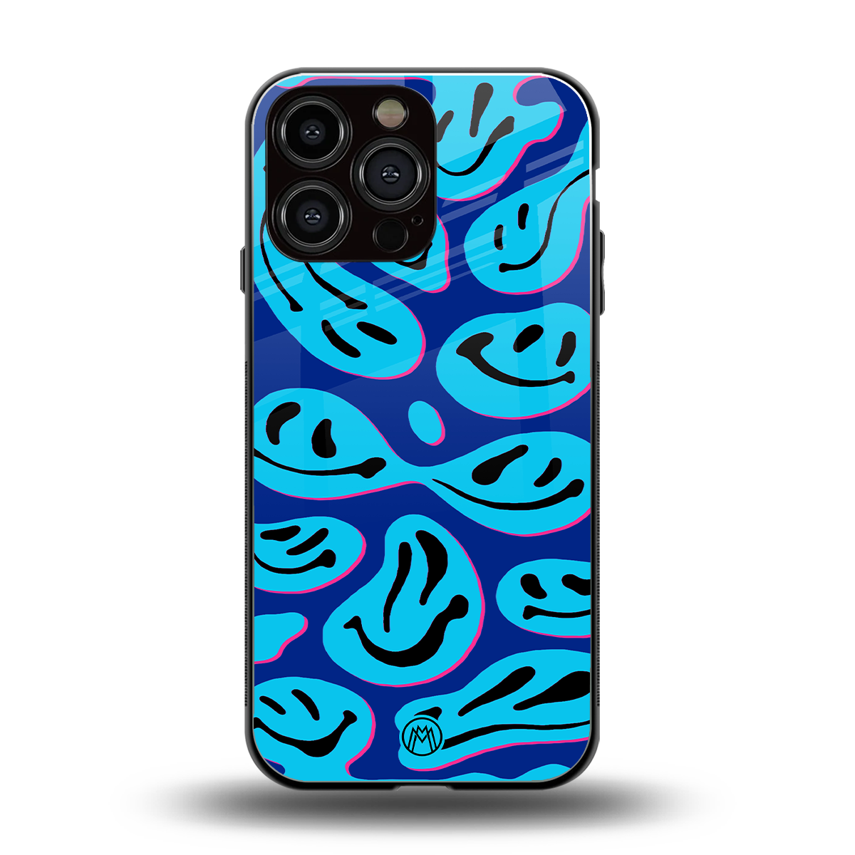 acid smiles blueberry edition back phone cover | glass case for iphone 14 pro max