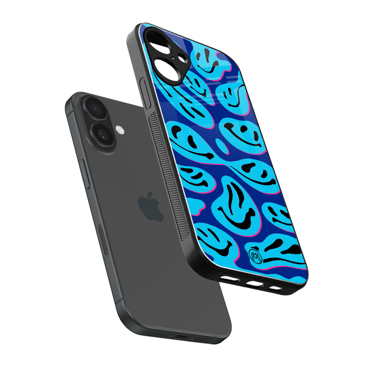 acid smiles blueberry edition back phone cover | glass case for iphone 16 plus