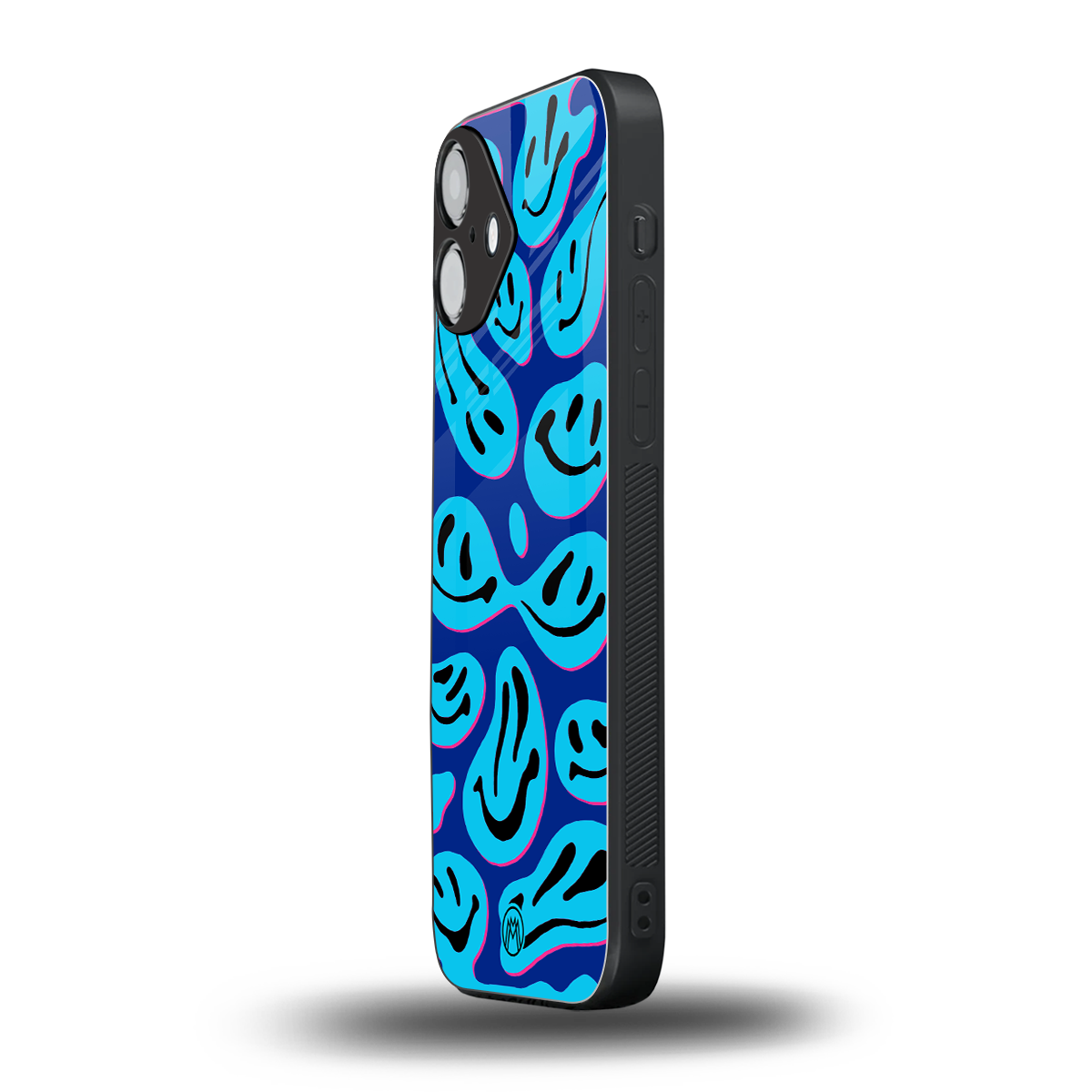 acid smiles blueberry edition back phone cover | glass case for iphone 16 plus