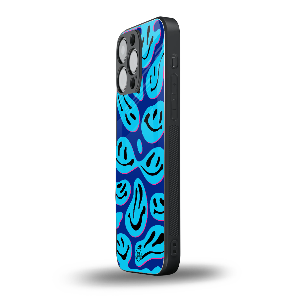 acid smiles blueberry edition back phone cover | glass case for iphone 16 pro max