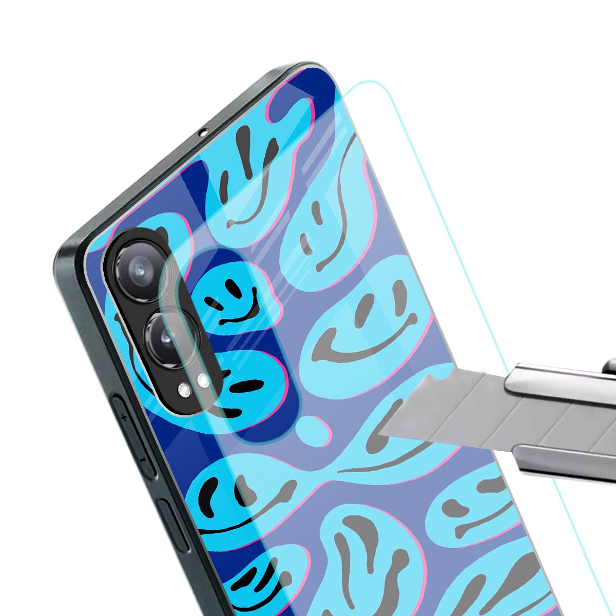 acid smiles blueberry edition back phone cover | glass case for oneplus nord ce 4 lite