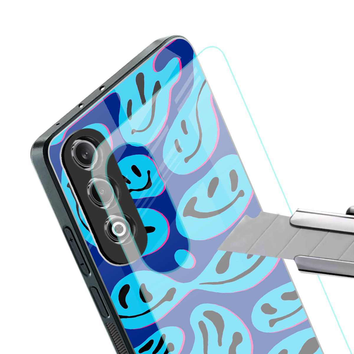 acid smiles blueberry edition back phone cover | glass case for oneplus nord ce 4