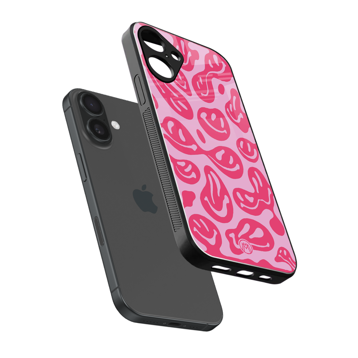 acid smiles bubblegum pink edition back phone cover | glass case for iphone 16 plus