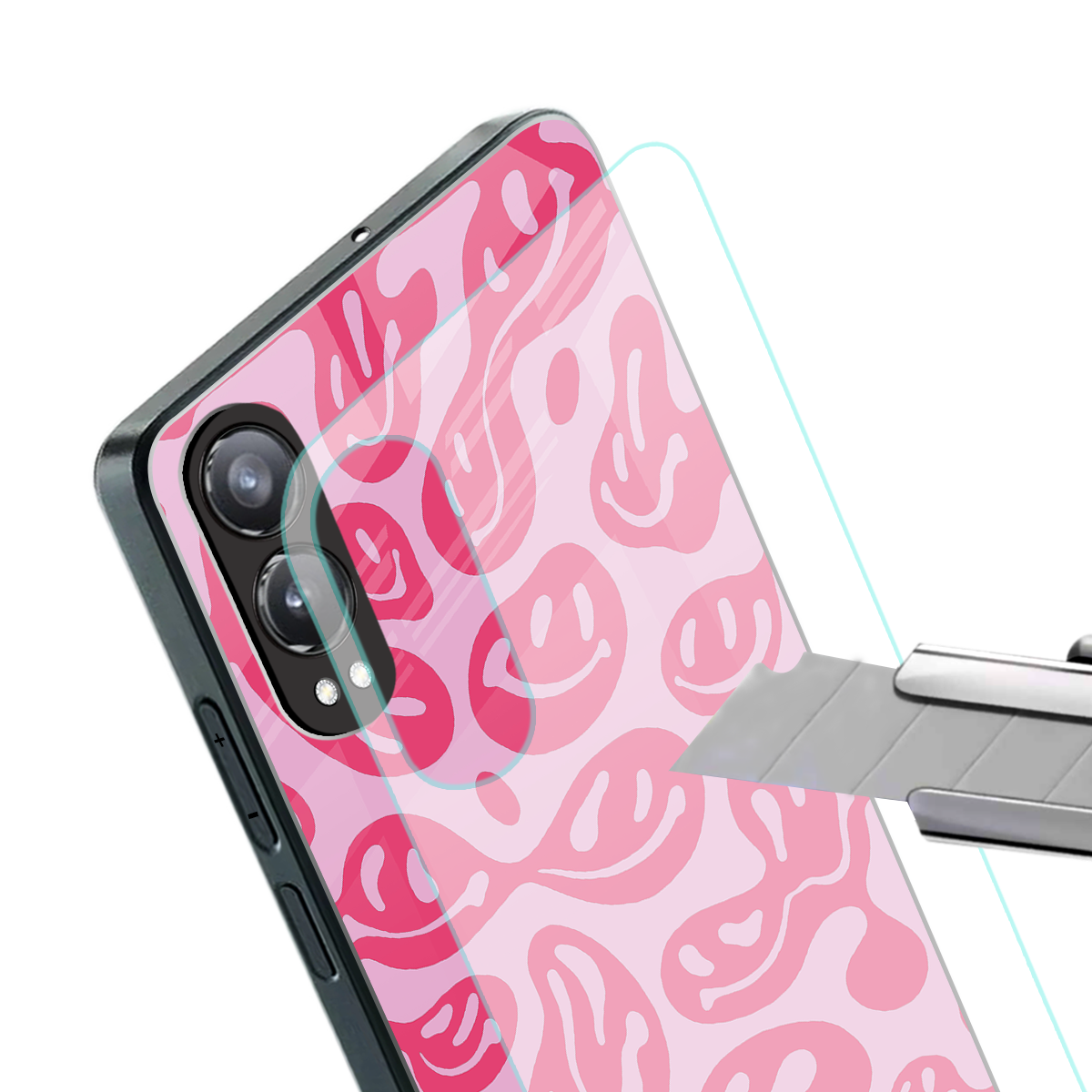 acid smiles bubblegum pink edition back phone cover | glass case for oneplus nord ce 4 lite