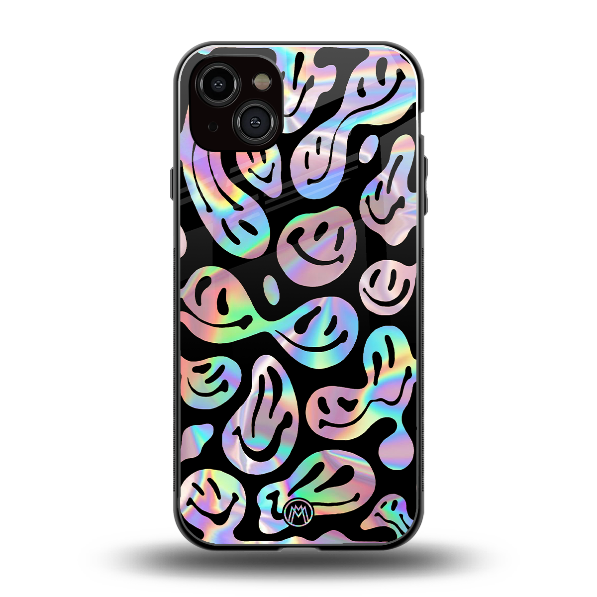 acid smiles chromatic edition back phone cover | glass case for iphone 15 plus