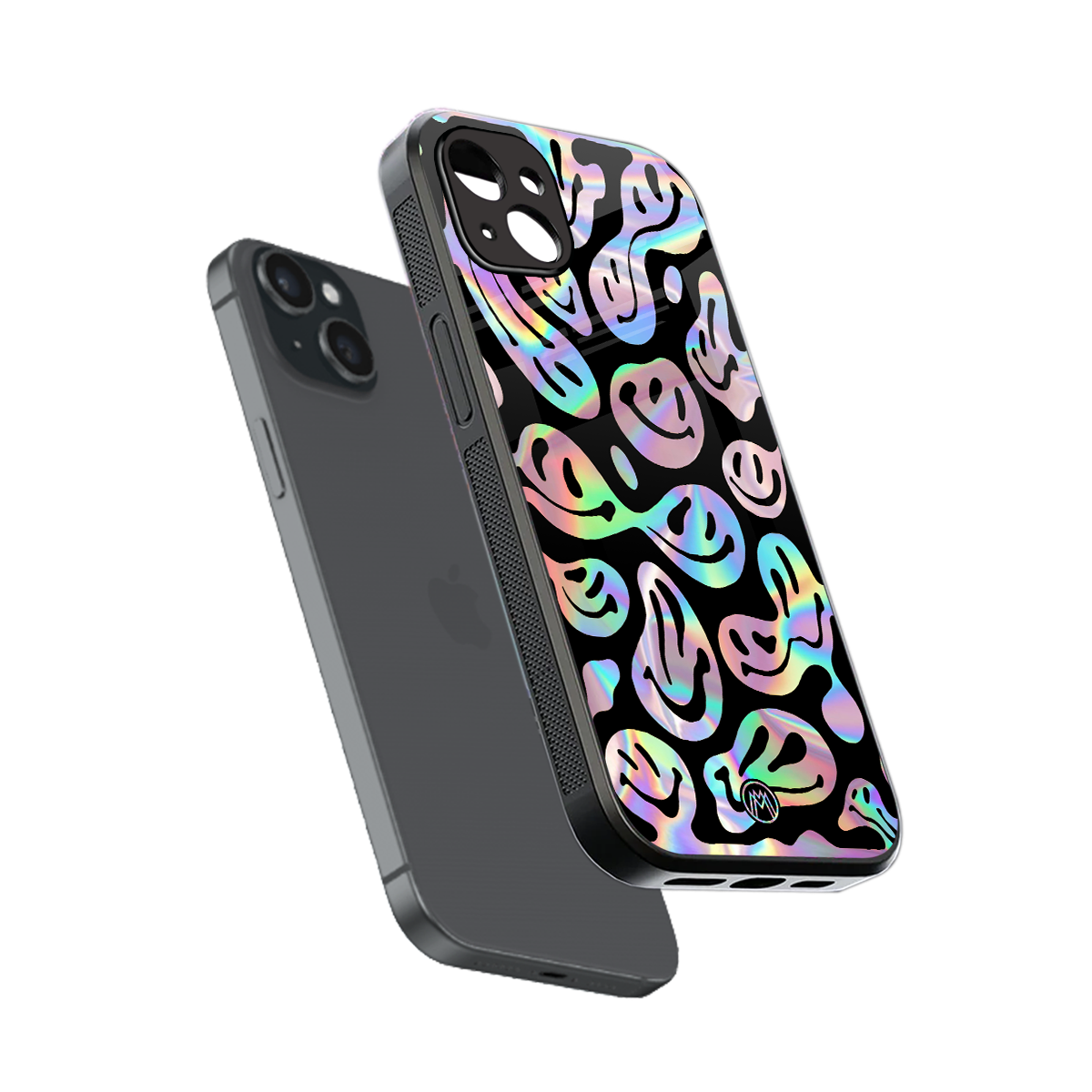 acid smiles chromatic edition back phone cover | glass case for iphone 15 plus