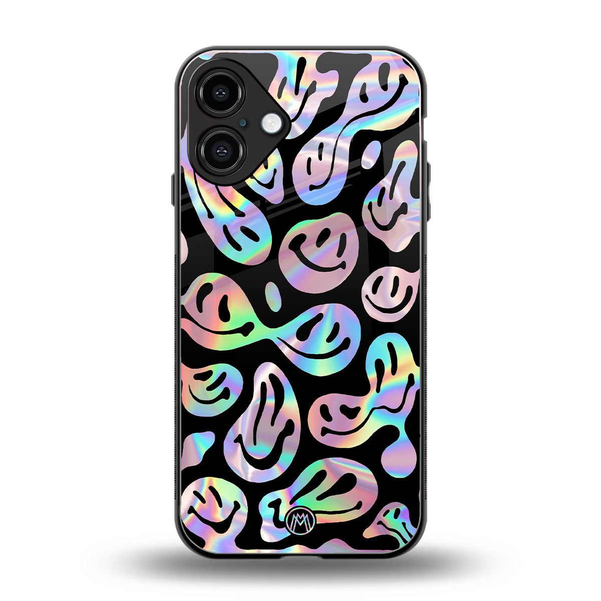 acid smiles chromatic edition back phone cover | glass case for iphone 16 plus