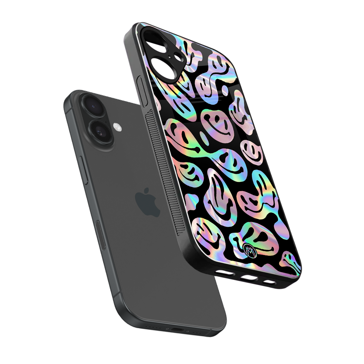 acid smiles chromatic edition back phone cover | glass case for iphone 16 plus