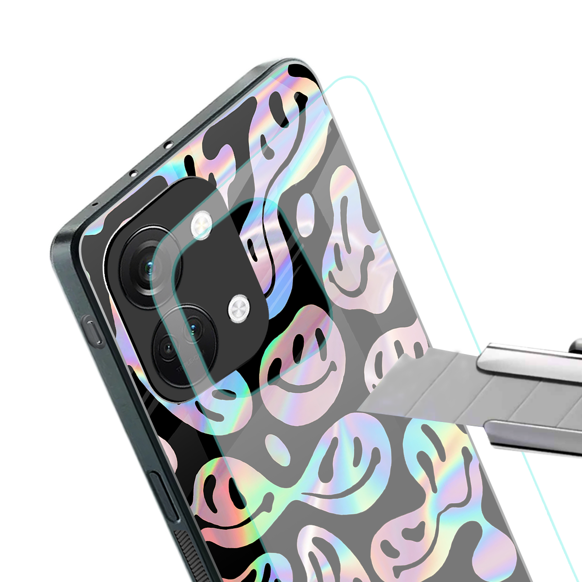 acid smiles chromatic edition back phone cover | glass case for oneplus nord 3