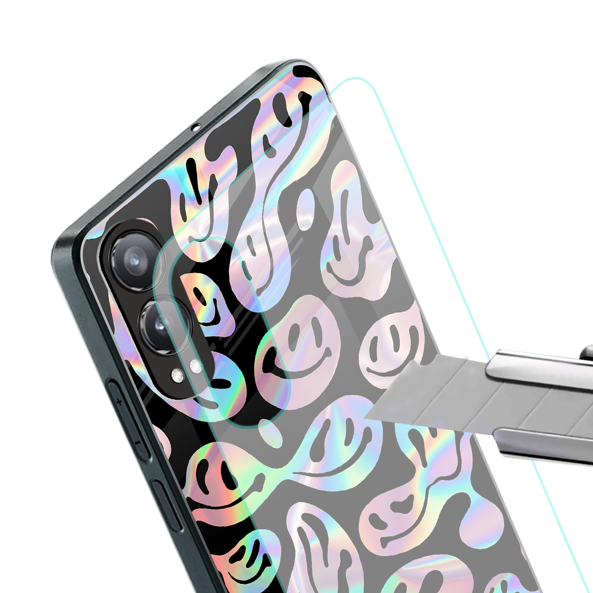 acid smiles chromatic edition back phone cover | glass case for oneplus nord ce 4 lite