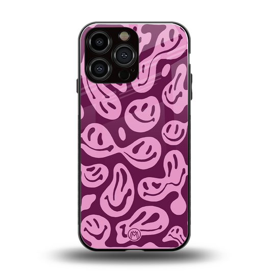 acid smiles grape edition back phone cover | glass case for iphone 14 pro max