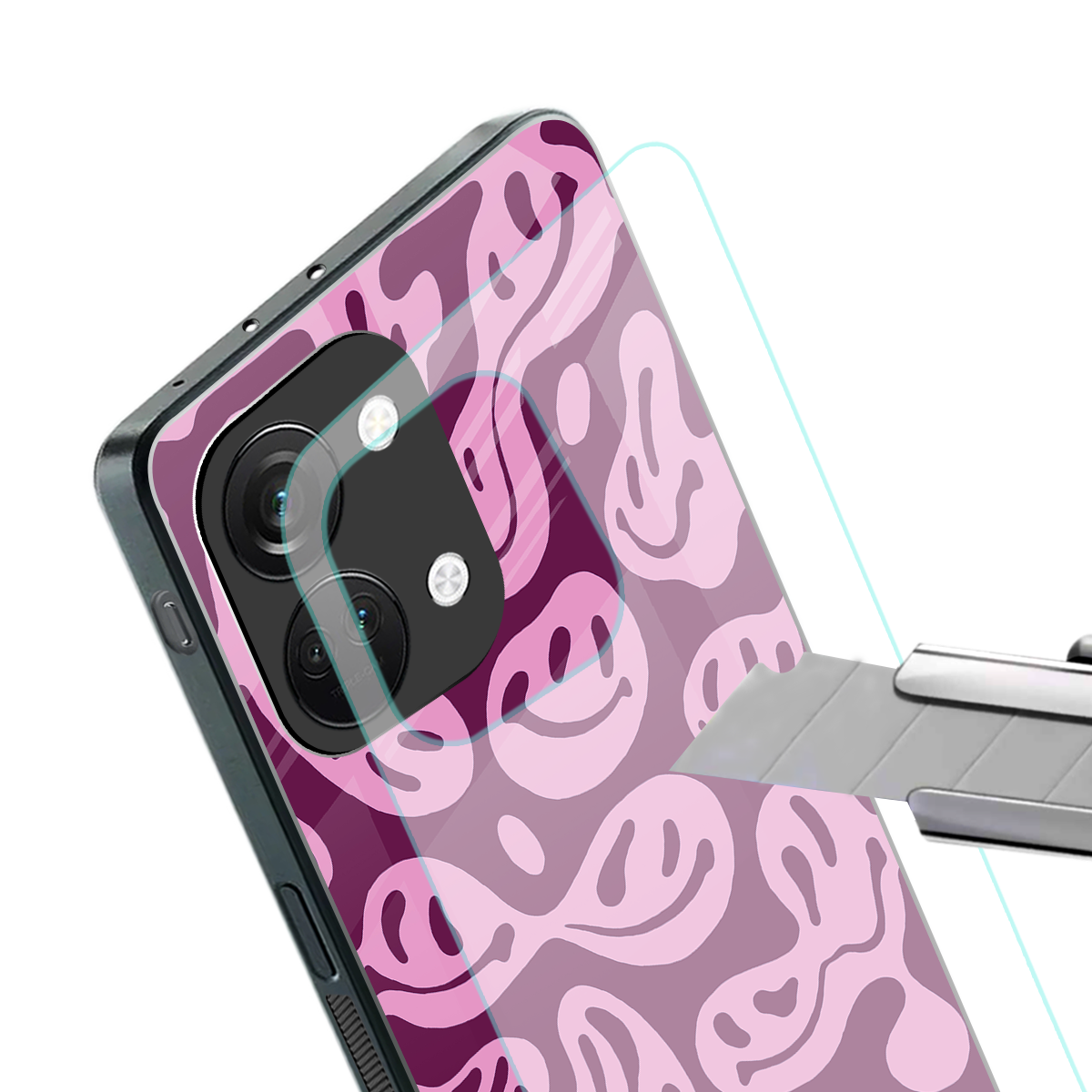 acid smiles grape edition back phone cover | glass case for oneplus nord 3