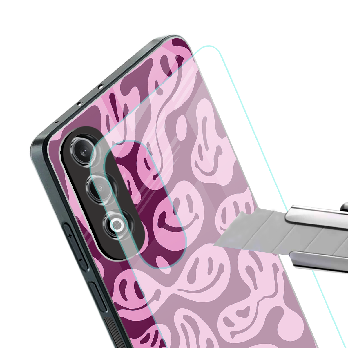 acid smiles grape edition back phone cover | glass case for oneplus nord ce 4