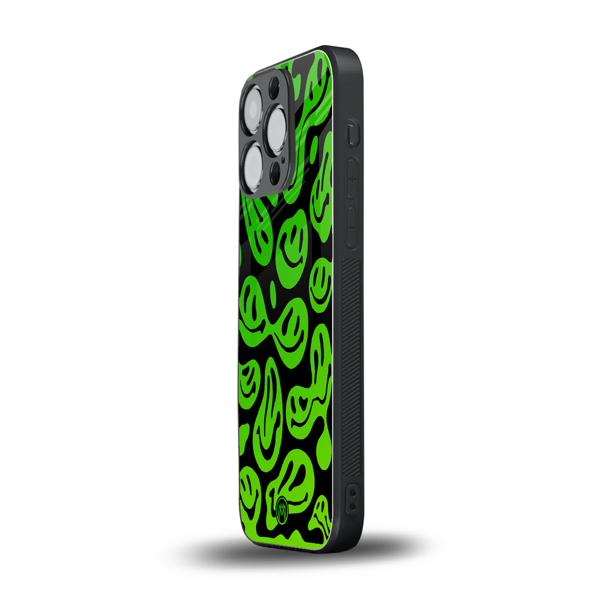 acid smiles neon green back phone cover | glass case for iphone 14 pro