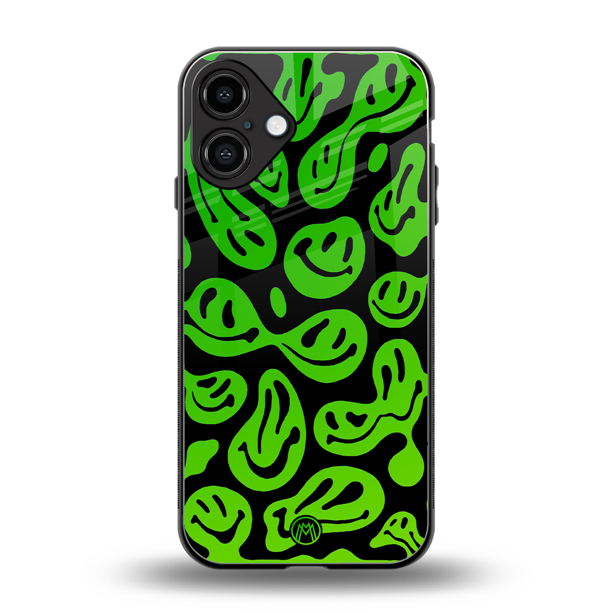 acid smiles neon green back phone cover | glass case for iphone 16 plus