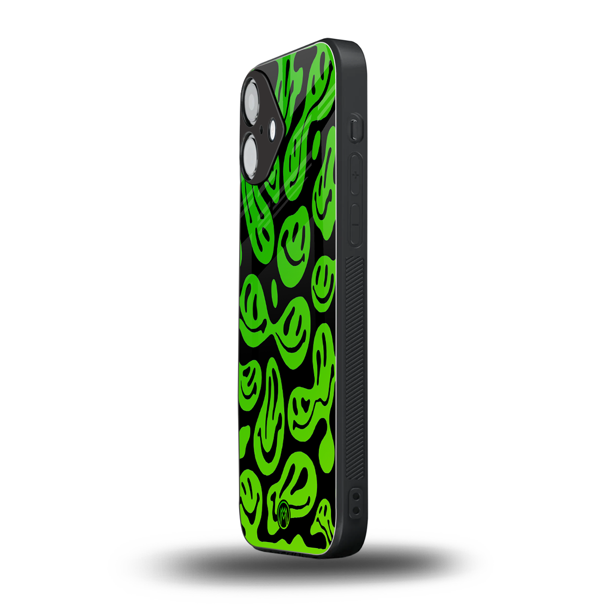 acid smiles neon green back phone cover | glass case for iphone 16 plus