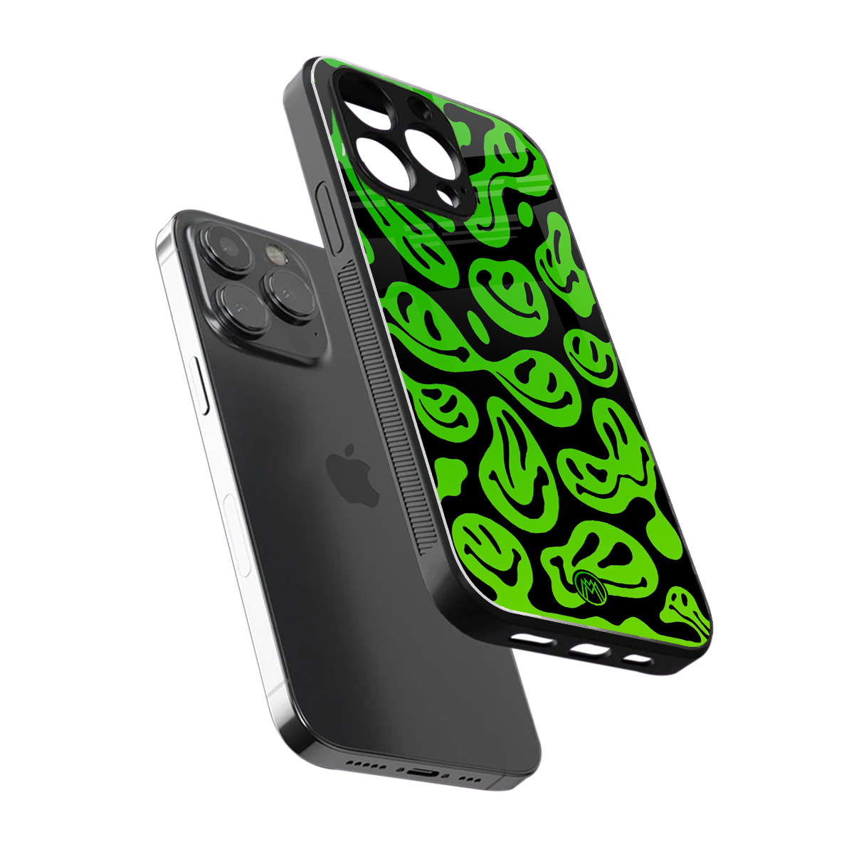 acid smiles neon green back phone cover | glass case for iphone 16 pro max