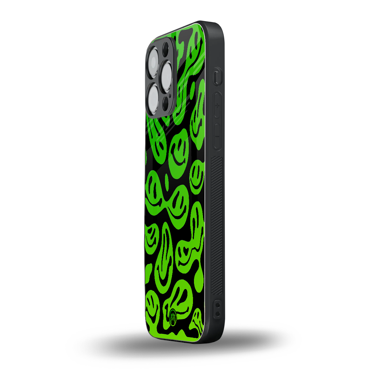 acid smiles neon green back phone cover | glass case for iphone 16 pro max