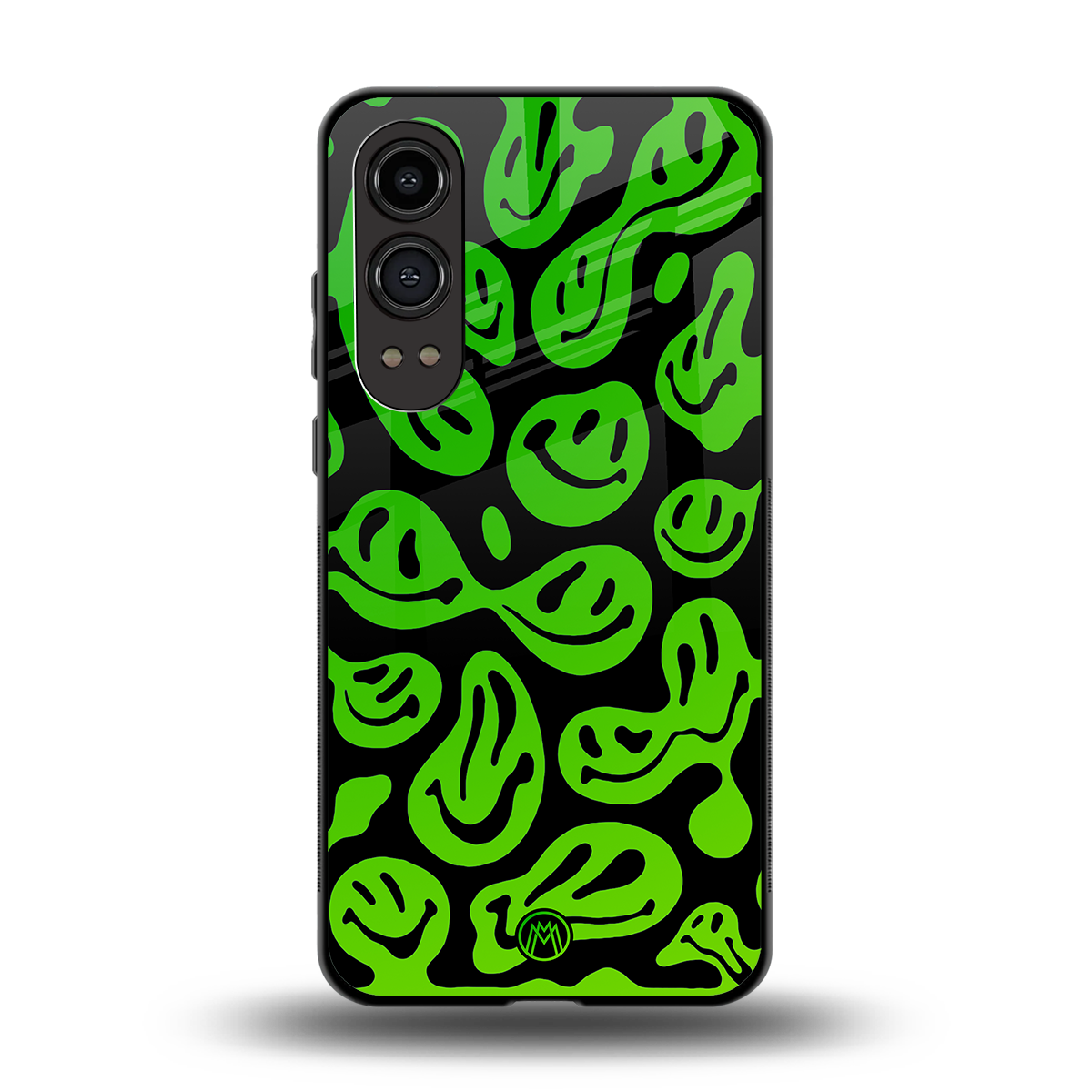 acid smiles neon green back phone cover | glass case for oneplus nord ce 4 lite
