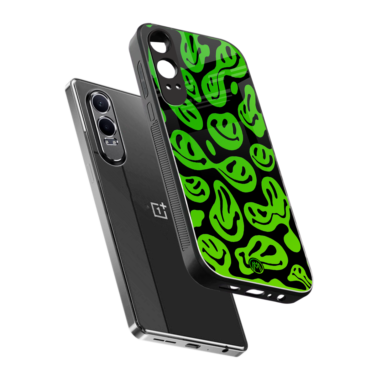 acid smiles neon green back phone cover | glass case for oneplus nord ce 4 lite