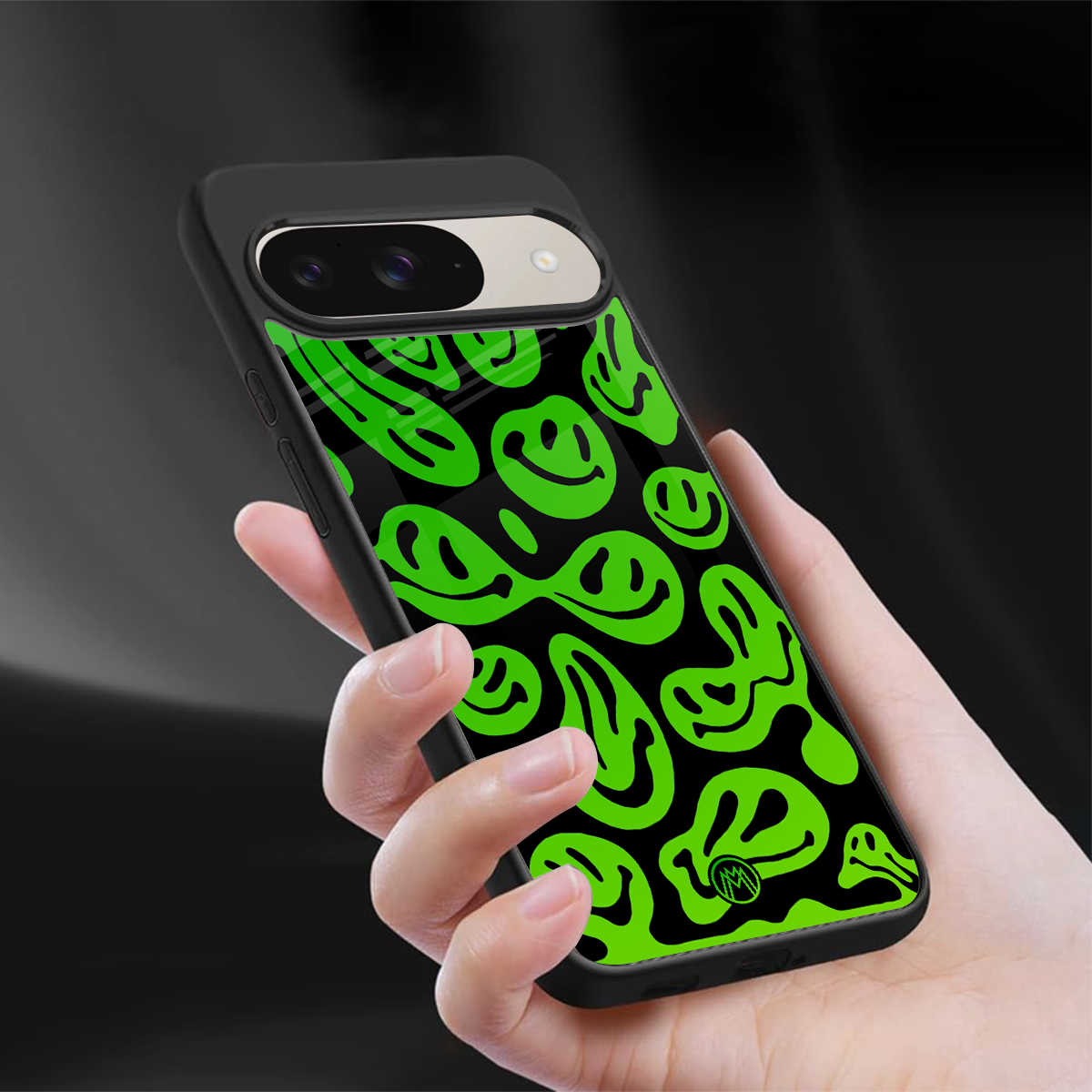 acid smiles neon green back phone cover | glass case for google pixel 9
