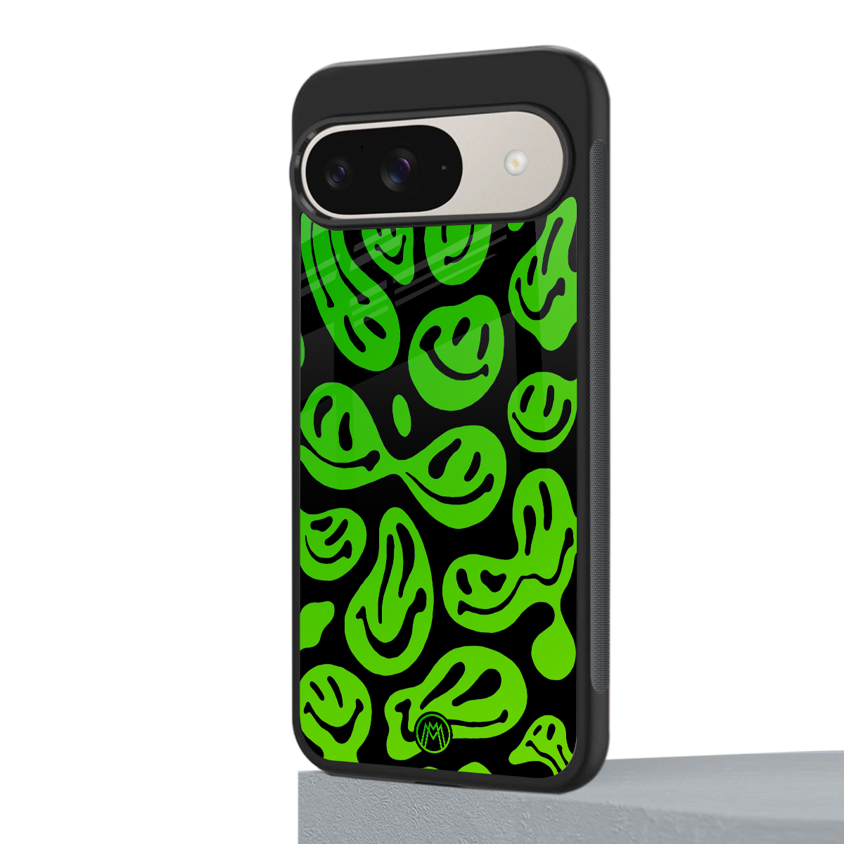 acid smiles neon green back phone cover | glass case for google pixel 9