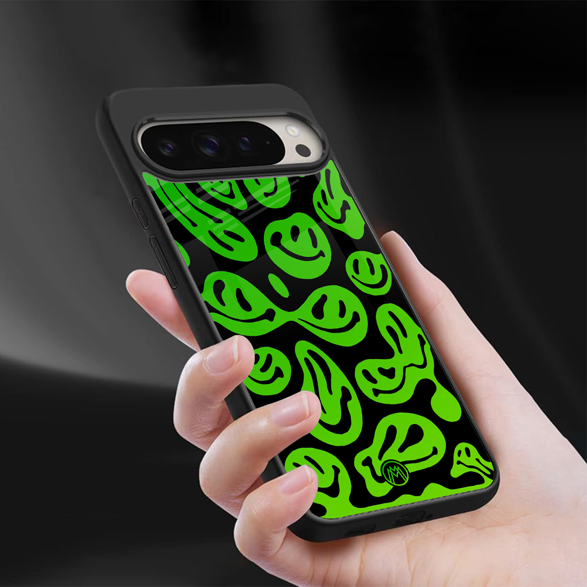 acid smiles neon green back phone cover | glass case for google pixel 9 pro
