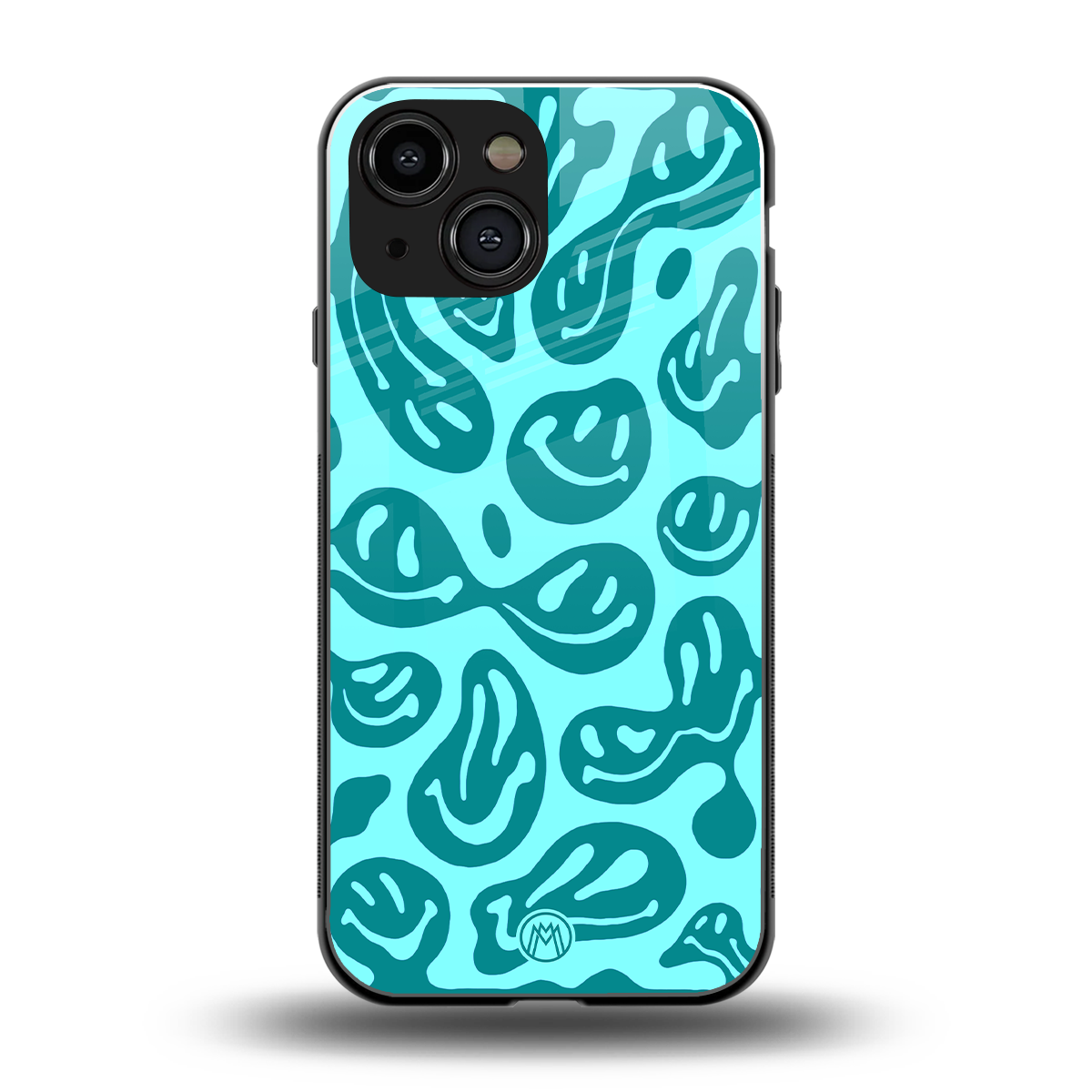 acid smiles turquoise edition back phone cover | glass case for iphone 13 mini