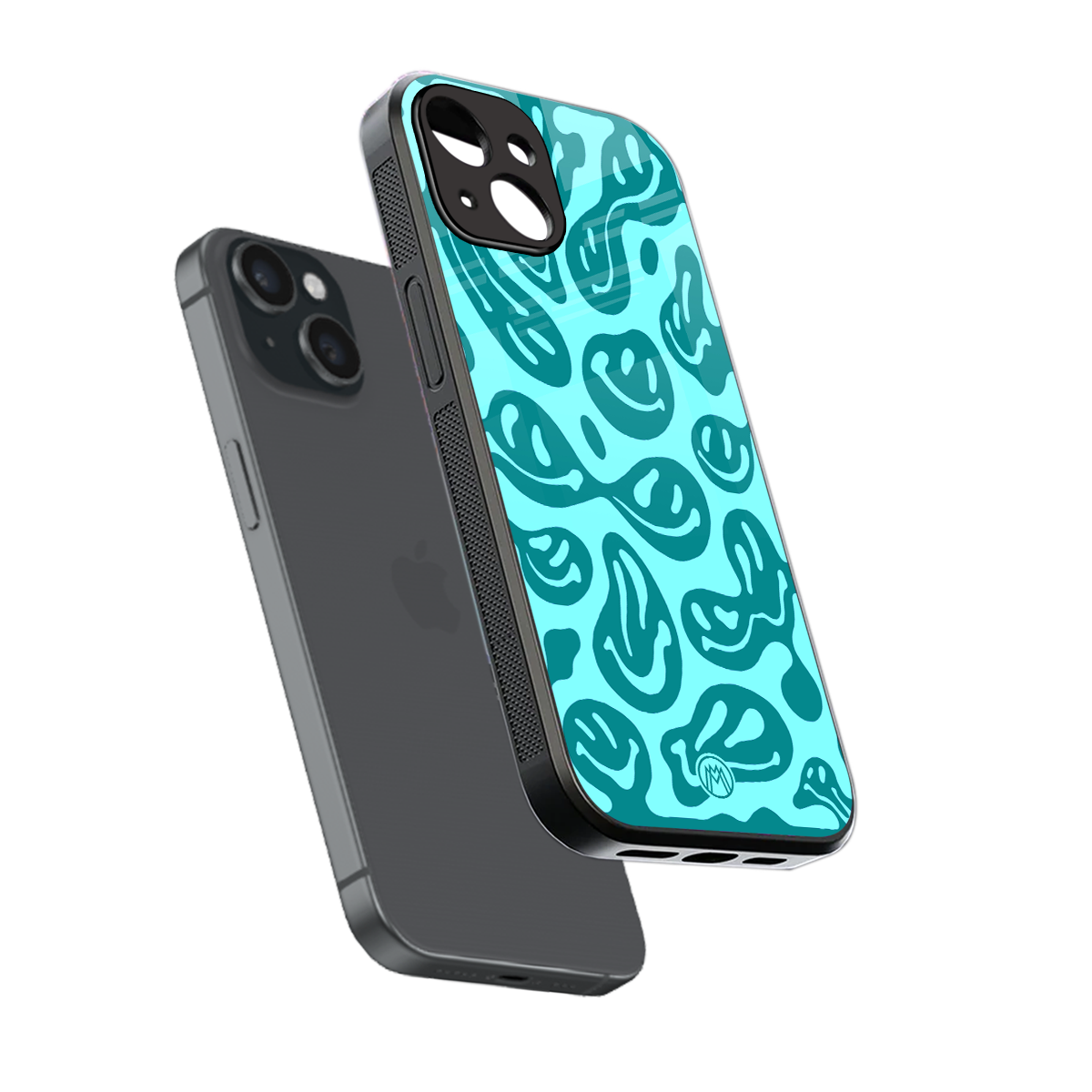 acid smiles turquoise edition back phone cover | glass case for iphone 13 mini