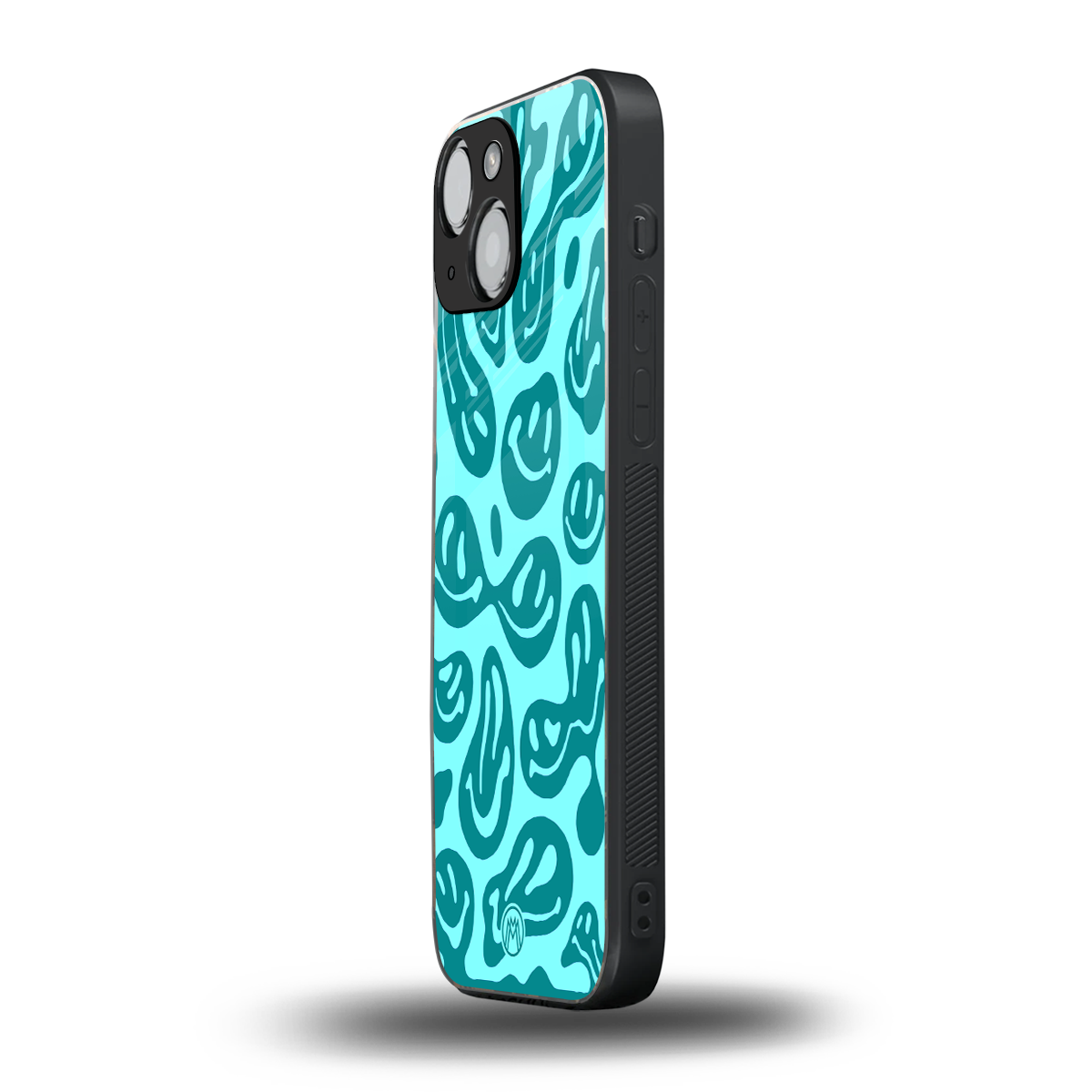 acid smiles turquoise edition back phone cover | glass case for iphone 13 mini