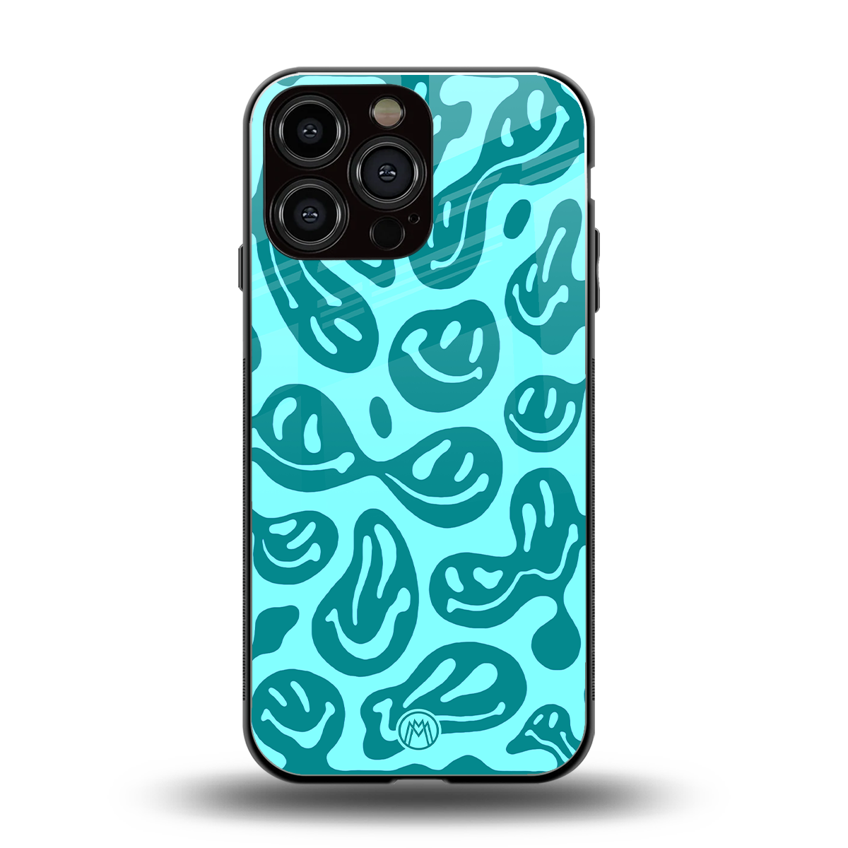 acid smiles turquoise edition back phone cover | glass case for iphone 14 pro max