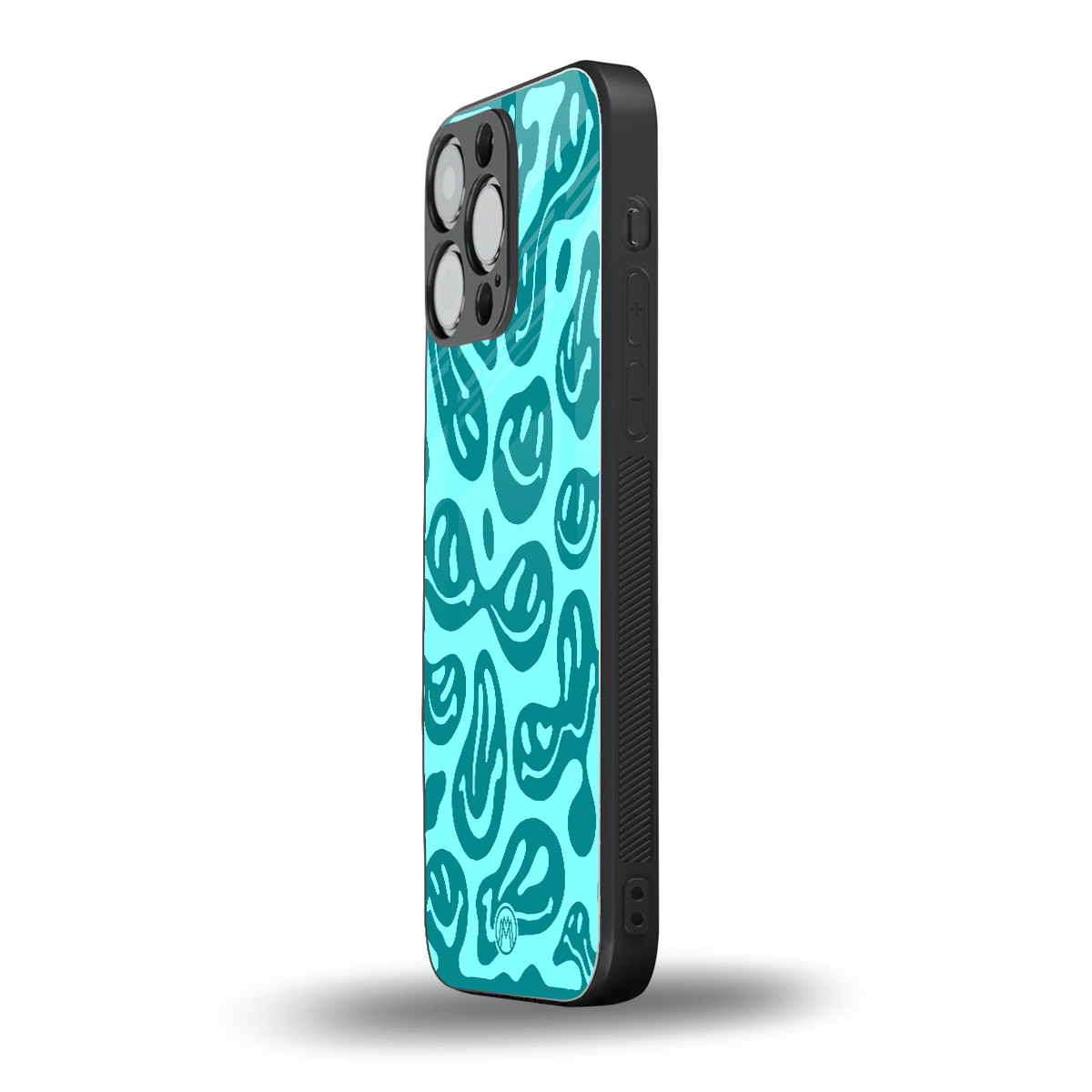 acid smiles turquoise edition back phone cover | glass case for iphone 14 pro max