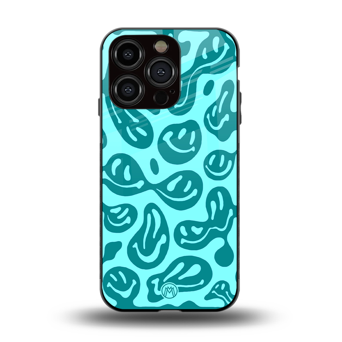 acid smiles turquoise edition back phone cover | glass case for iphone 14 pro